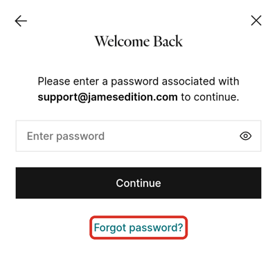 Forgot password link on the JamesEdition password screen