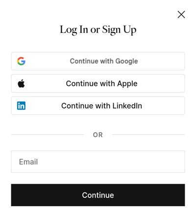 JamesEdition Log In or Sign Up window